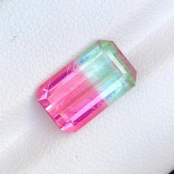 5.13 Ct Gorgeous Natural Bicolor Tourmaline Loose Gemstone, Faceted Loose Bicolored Tourmaline Emerald Cut, Bicolor Tourmaline