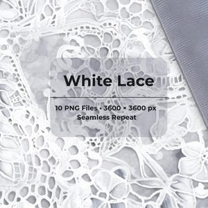 White Lace Digital Paper Pack - 10 nahtlose Aquarell 12 × 12 in PNG-Hintergründe für Scrapbooking & Hochzeit Bastelarbeiten