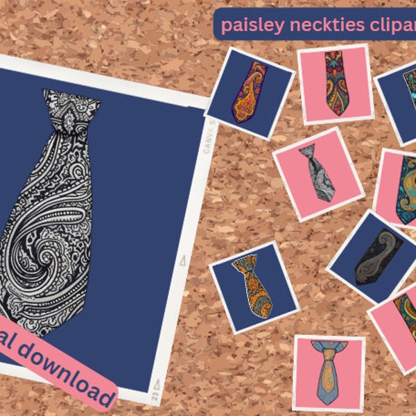 Paisley Necktie Clipart Bundle - Even More PNG & SVG Files for Father's Day, Weddings - Wide, Fat,  Narrow - Instant Download