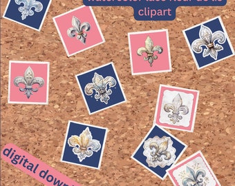 More Watercolor White Lace Fleur De Lis Clipart Bundle - 10 PNG & SVG Files for Scrapbooking, Stickers, Sublimation Printing