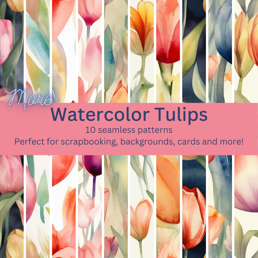 10 More Digital Seamless Watercolor Tulip Patterns: Captivating Floral ...