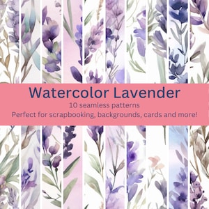 10 digitale naadloze aquarel lavendelpatronen: serene bloemmotieven voor doe-het-zelfambachten, uitnodigingen en achtergronden - Instant Download Art