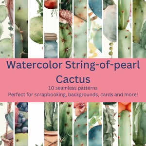 Peut inclure: Illustrations aquarelle de cactus en chapelet dans différentes dispositions. Les illustrations sont dans un style de motif sans couture, parfait pour le scrapbooking, les arrière-plans, les cartes et plus encore.