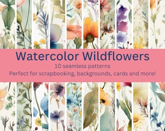 Wildflower Watercolor Elegance - 10 More Seamless Digital Patterns Ideal for Creative Designs, Decor, and Web Aesthetics