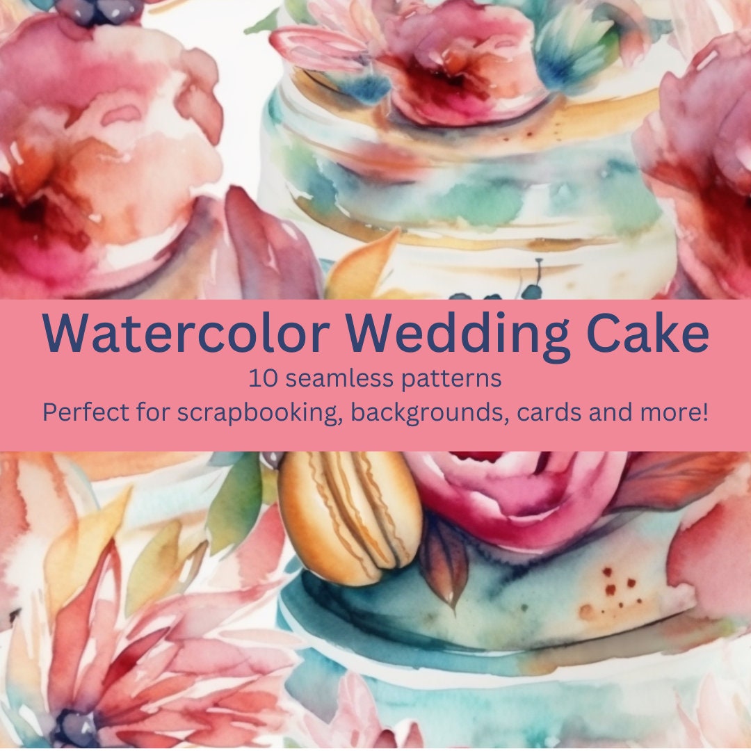 10 Elegant Watercolor Wedding Cake Seamless Digital Patterns - More ...
