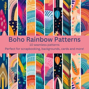 Eclectische levendige digitale naadloze Boho Rainbow-patronen - 10 onderscheidende patronen, perfect voor unieke esthetiek en projecten