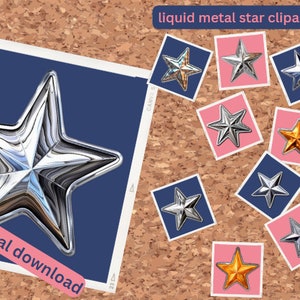 Unique Liquid Metal Star Clipart Bundle, PNG & SVG, Even More Designs Perfect for Scrapbooking, Card Making, Web Design, Commercial Use