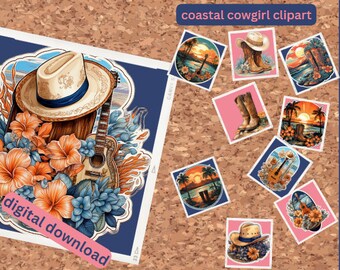 Coastal Cowgirl Clipart Bundle - Western Surf Designs Perfect voor scrapbooking, webdesign, uitnodigingen - Commercieel gebruik SVG- en PNG-bestanden