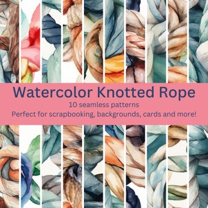 10 Nautical Knotted Rope Watercolor Patterns - More Digital Seamless Designs Perfect for Marine, Sea, Beach Themes - Instant Download