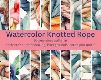 10 Nautical Knotted Rope Watercolor Patterns - More Digital Seamless Designs Perfect for Marine, Sea, Beach Themes - Instant Download