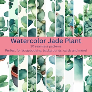 Die Natur ins Haus holen: 10 weitere Jade Pflanze digitale nahtlose Aquarell Muster für botanisches Design und Dekor Ästhetik - Sofortiger Download
