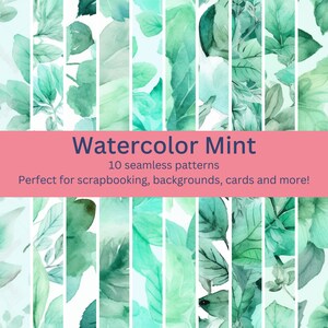10 Lush Digital Naadloze Mint Aquarel Patronen - Ontwerpen voor Culinaire, Spa, Freshness-Themed Projecten - Instant Download Artwork