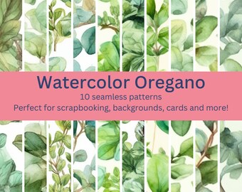 10 Vibrant Digital Seamless Oregano Watercolor Patterns :Even More Designs Perfect for Herb, Kitchen, Garden-Themed Crafts -Instant Download