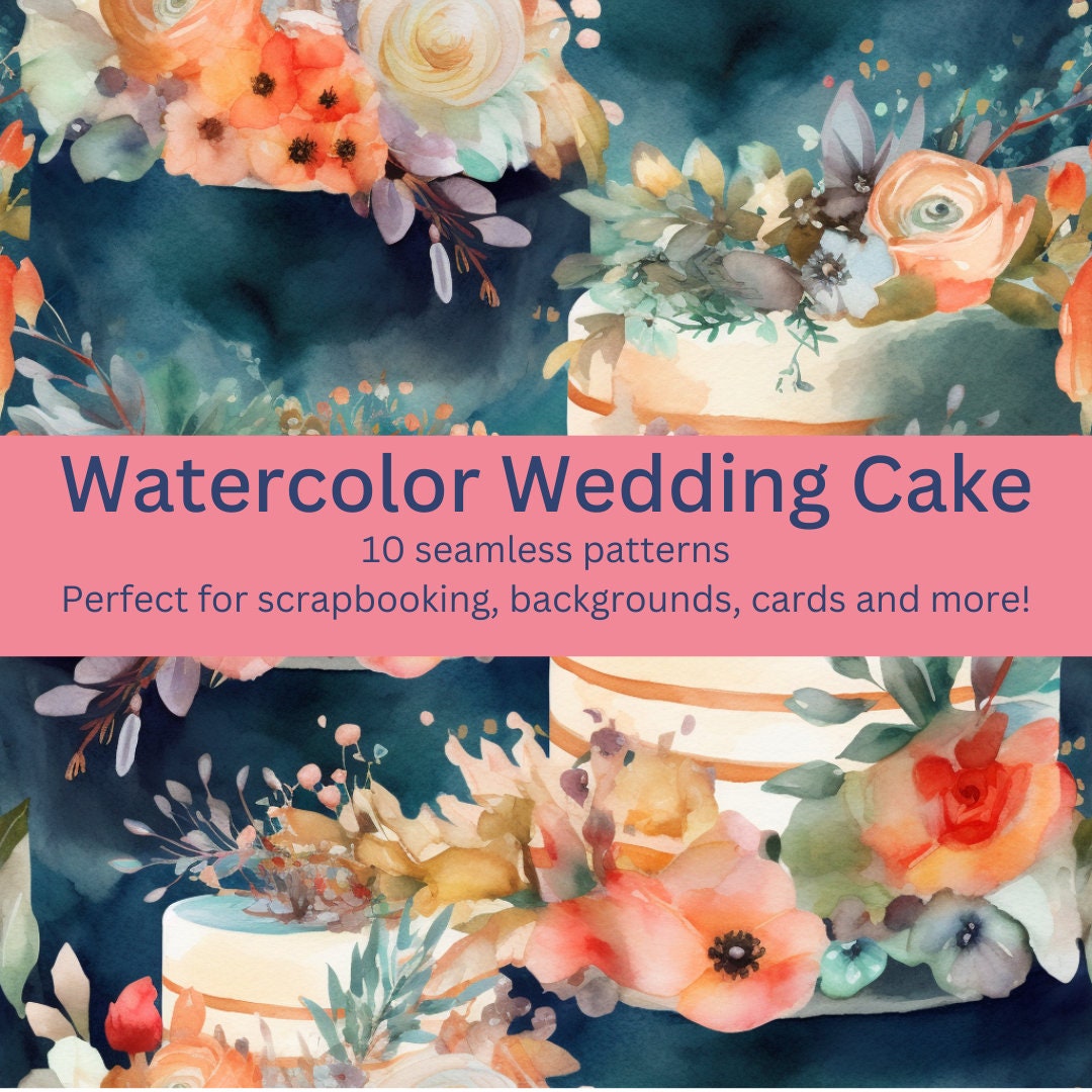 10 Elegant Watercolor Wedding Cake Seamless Digital Patterns - Designs ...