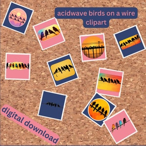 Ainda mais pacote de clipart de pássaros Acidwave em um fio - 10 arquivos PNG e SVG para scrapbooking, adesivos e impressão por sublimação