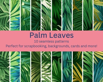 10 Digital Seamless Palm Leaves Patterns: More Tropical Foliage Designs for DIY Crafts, Decor & Backgrounds - Instant Download Art