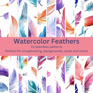 10 meer digitale naadloze aquarelveerpatronen: levendige vogelontwerpen voor doe-het-zelfambachten, decor en achtergronden - Instant Download Art