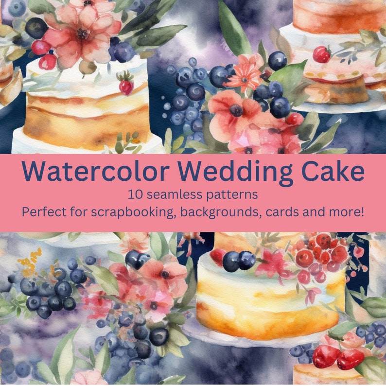 10 Elegant Watercolor Wedding Cake Seamless Digital Patterns - More ...