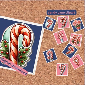 Addolcisci i tuoi progetti: pacchetto Clipart Candy Cane / file PNG e SVG / ideale per artigianato natalizio, cartoline, decorazioni, post di blog festivi e altro ancora!