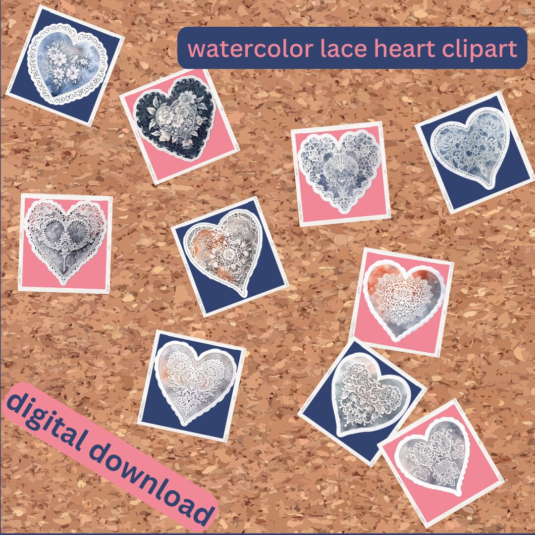 More Watercolor White Lace Heart Clipart Bundle - 10 PNG & SVG Files ...