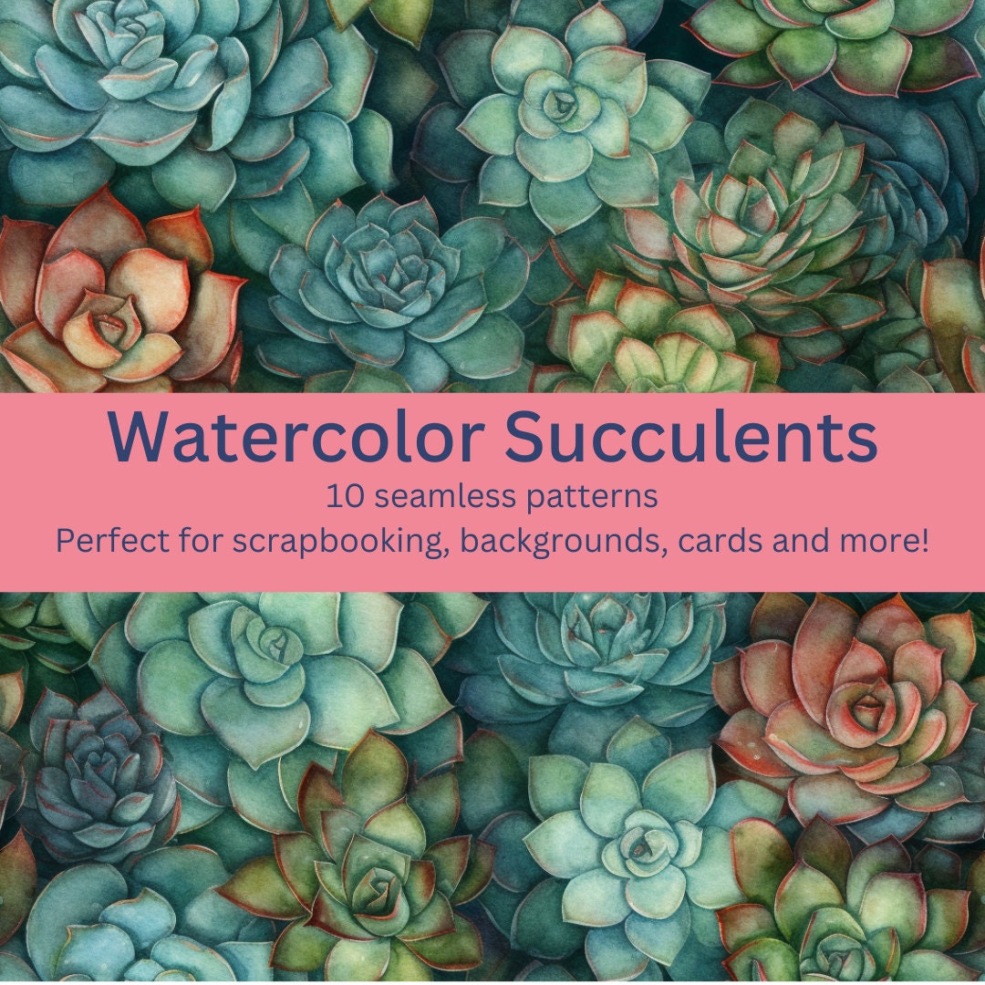 10 Unique Watercolor Succulents Seamless Digital Patterns Designs for ...