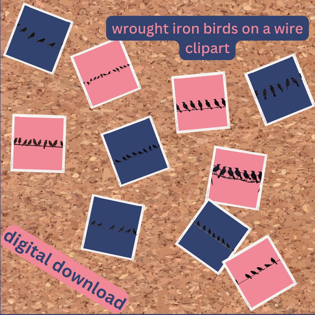 Wrought Iron Birds on a Wire Clipart Bundle 10 PNG & SVG Files for
