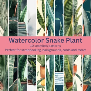 10 More Exquisite Digital Seamless Snake Plant Watercolor Patterns - Perfect for Home Decor, Botanical Designs, and Artistic Projects