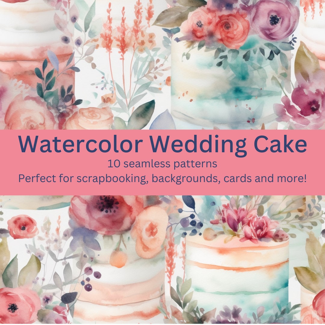 10 Elegant Watercolor Wedding Cake Seamless Digital Patterns - Designs ...