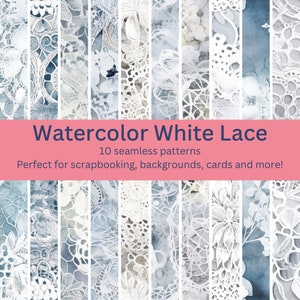 10 digitale nahtlose Aquarell weiße Spitzen Muster: Noch mehr elegante Textil-Designs für DIY Handwerk, Dekor & Hintergründe - Instant Download