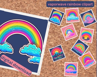 Vaporwave Rainbow Clipart Bundle - PNG & SVG Files for LGBTQIA+ and Pride crafts. Stickers, Scrapbooks, Journals and more. Digital Download