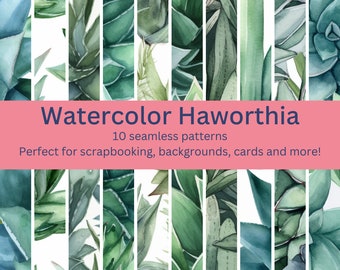 10 Unique Watercolor Haworthia Seamless Digital Patterns - More Designs for DIY Crafts, Decor, Scrapbooking - Instant Downloadable Art