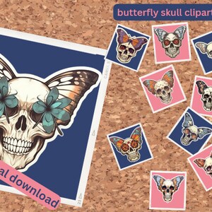 Mystic Meets Macabre: More Butterfly Skull Clipart, PNG & SVG Files, Perfect for Gothic Crafts, Halloween, Home Décor, Spiritual Projects