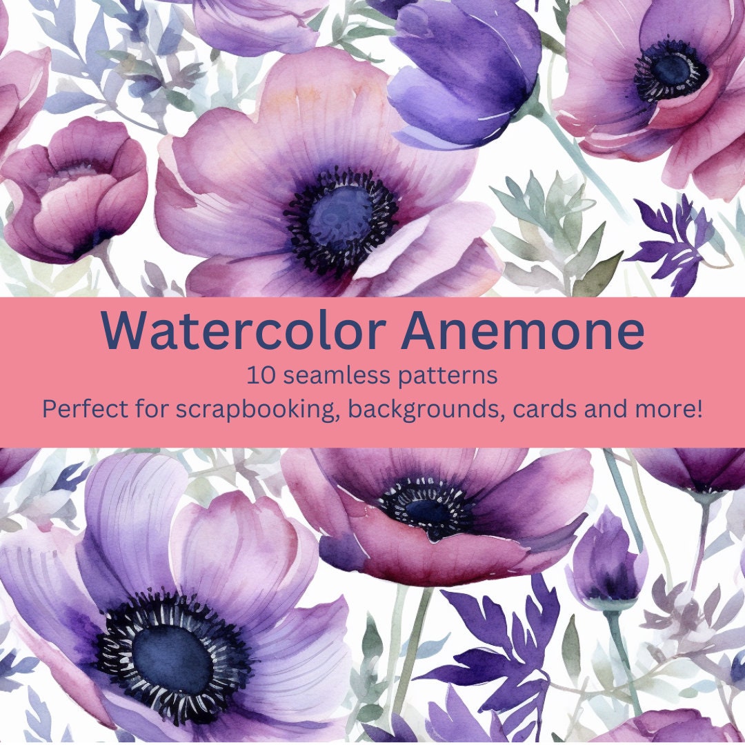 10 More Digital Seamless Watercolor Anemone Patterns: Elegant Floral ...