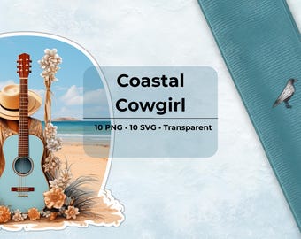 Clipartbundel Coastal Cowgirl – 10 png- en 10 SVG-bestanden | Western surf esthetiek, strand cowgirl stickers, boho western sublimatie graphics