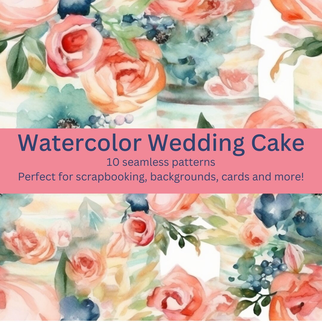 10 Elegant Watercolor Wedding Cake Seamless Digital Patterns - Designs ...
