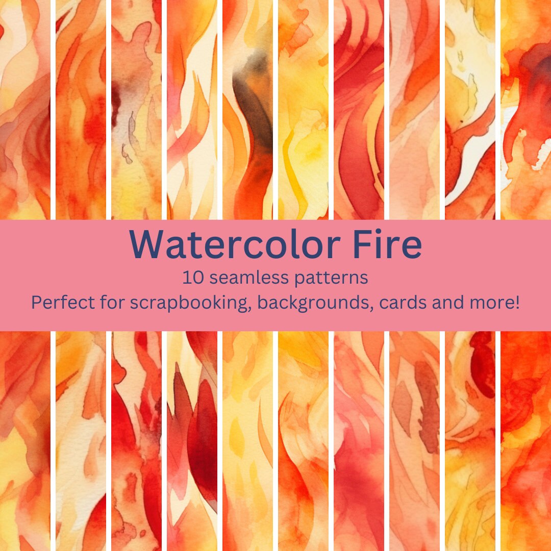 Little Fire Pattern 10 Digital Seamless Watercolor Fire Patterns: Captivating Flame Designs ...