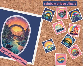 レインボー ブリッジ クリップアート バンドル | 10 枚の PNG および SVG 画像 | スクラップブッキング、カード作成、Web デザインなどに | ペットロス メモリアル アート