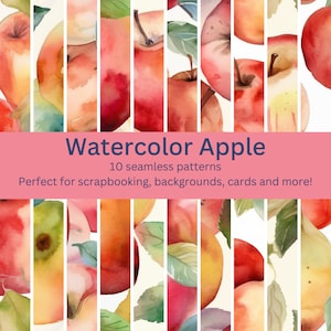 10 padrões digitais de maçã sem costura em aquarela - designs mais cativantes, perfeitos para projetos de artesanato, web design e decoração - download instantâneo