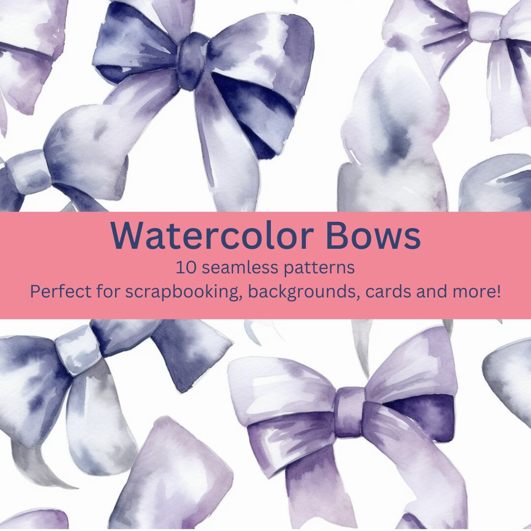 10 Charming Digital Seamless Watercolor Bow Patterns: Elegant - Etsy