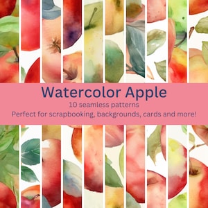 10 padrões digitais de maçã sem costura em aquarela - designs cativantes perfeitos para projetos de artesanato, web design e decoração - download instantâneo
