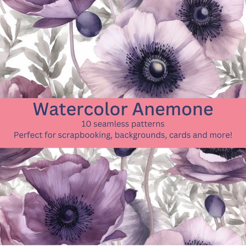 10 More Digital Seamless Watercolor Anemone Patterns: Elegant Floral ...