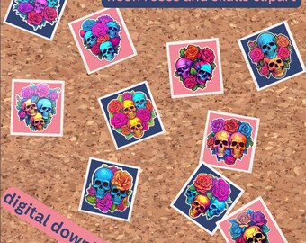 Even More Neon Roses and Skulls Clipart Bundle - 10 PNG & SVG Files for Scrapbooking, Stickers, Sublimation Printing