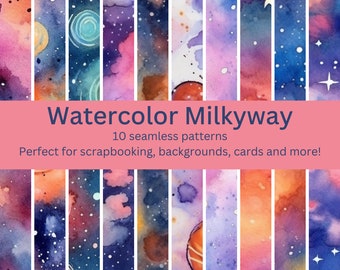 10 Galactic Milky Way Watercolor Patterns - Even More Digital Seamless Designs for Astrology, Astronomy, Space Crafts - Instant Download