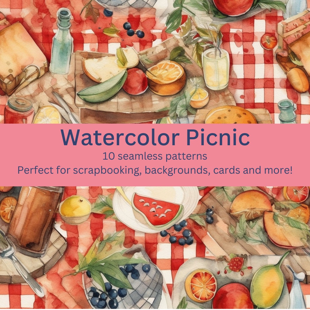 Picnic Pattern Texture 10 Vibrant Picnic Watercolor Patterns - Digital Seamless Designs for ...