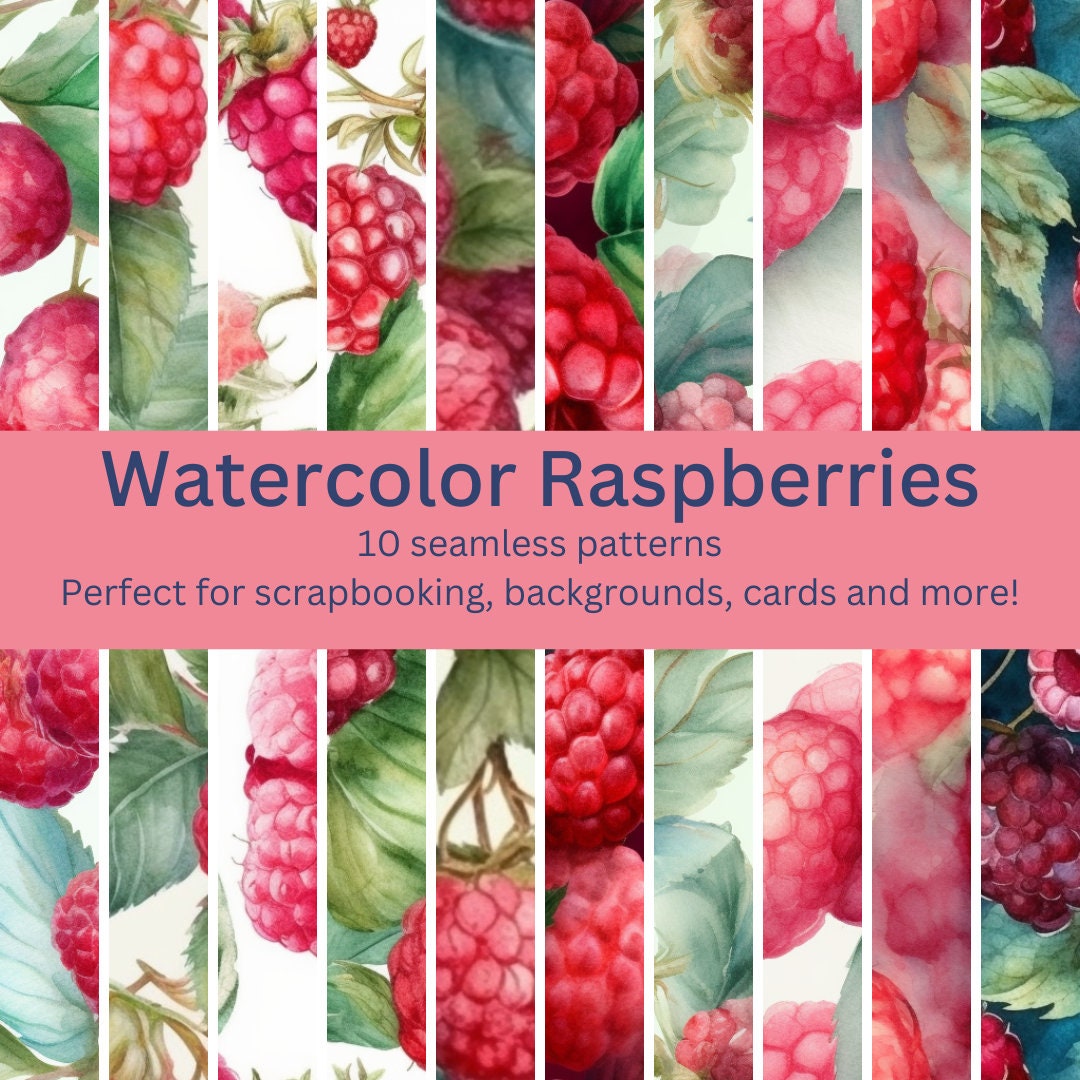 10 Vibrant Digital Seamless Watercolor Raspberry Patterns: Designs ...