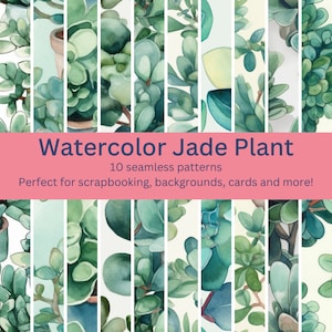 Bringing Nature Indoors: 10 Jade Pflanze Digitale Nahtlose Aquarell Muster für Botanisches Design und Dekor Ästhetik -Instant Download