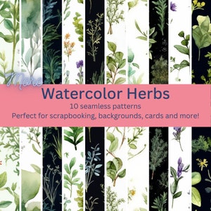10 meer digitale naadloze aquarelkruidenpatronen: aromatische botanische ontwerpen voor doe-het-zelfambachten, decor en achtergronden - Instant Download Art