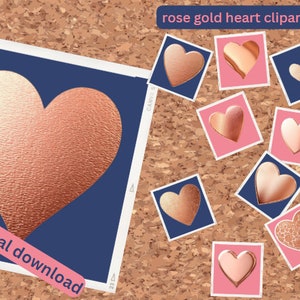 Unique Rose Gold Heart Clipart Bundle, PNG & SVG, Perfect for Scrapbooking, Card Making, Web Design and More, Commercial Use