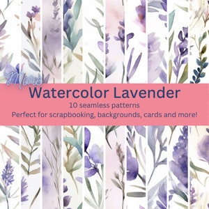 10 meer digitale naadloze aquarel lavendelpatronen: serene bloemmotieven voor doe-het-zelfambachten, uitnodigingen, achtergronden - Instant Download Art