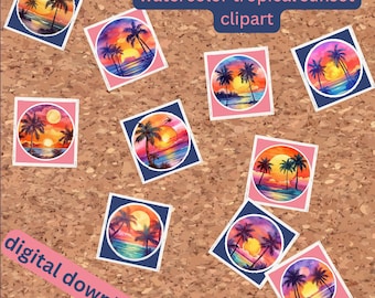 Even More Watercolor Tropical Sunset Clipart Bundle - 10 PNG & SVG Files for Scrapbooking, Stickers, Sublimation Printing